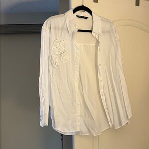 Zara White Shirt with Floral Accents